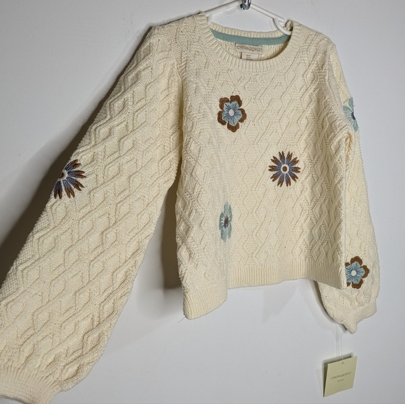 NWT Cynthia Rowley cream blue brown embroidered floral sweater 5T - Picture 3 of 7